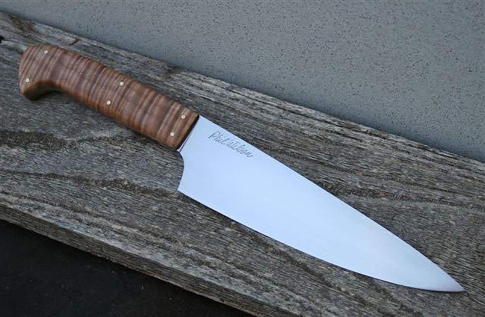 Chef's knife with Fiddle Back Maple handle
